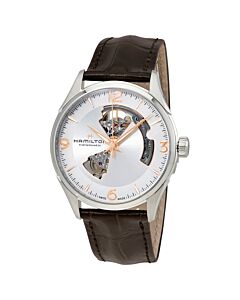 Men's Jazzmaster Open Heart Leather Silver Dial