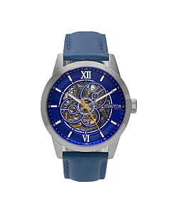 Men's Jonas Leather Blue (Skeleton Center) Dial Watch
