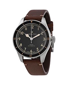 Men's Khaki Aviation Pioneer Leather Black Dial Watch