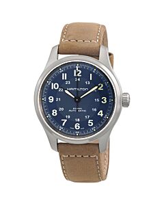 Men's Khaki Field Leather Blue Dial Watch