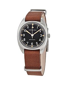 Men's Khaki Pilot Pioneer Leather Black Dial Watch