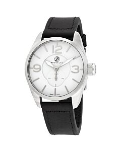 Men's Lafayette Replaceable Spring, Stitched Black Leather White Dial