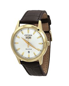 Men's Leather Light Ivory Dial Watch