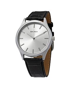 Men's Leather Silver Dial Watch