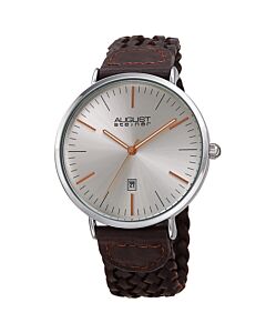 Men's Leather Silver Dial Watch