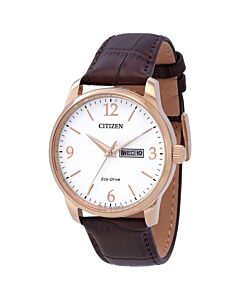 Men's Leather White Dial Watch