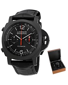 Men's Luminor Chrono Flyback Ceramica Chronograph Alligator Leather Black sun-brushed Dial Watch