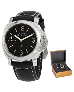 Men's Luminor Logo Leather Black Dial Watch