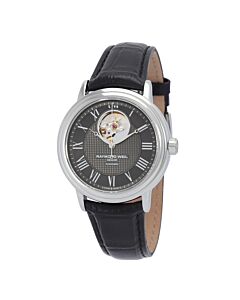 Men's Maestro Leather Black Dial Watch