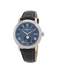 Men's Maestro Leather Blue Dial Watch