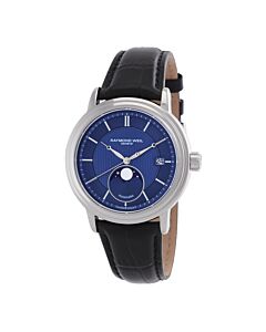 Men's Maestro Leather Blue Dial Watch