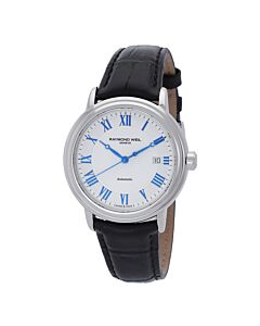 Men's Maestro Leather Silver-tone Dial Watch