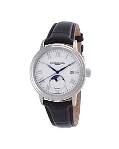 Men's Maestro Leather White Dial Watch