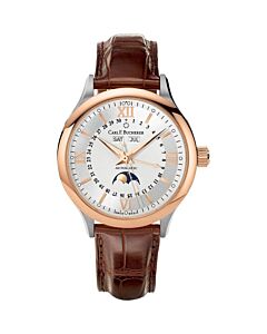 Men's Manero Moonphase Leather Silver Dial Watch