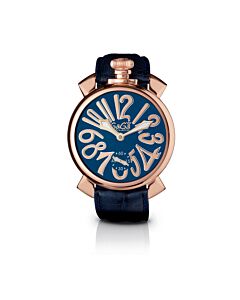 Men's Manuale 48 Rose Gold Leather Blue Dial Watch