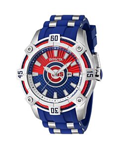 Men's MLB Silicone and Stainless Steel Red and Blue Dial Watch