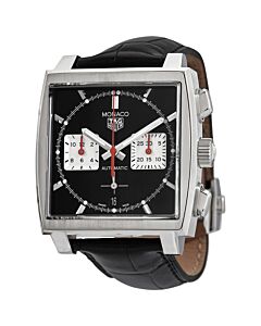 Men's Monaco Chronograph (Alligator) Leather Black Dial Watch