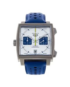 Men's Monaco Racing Blue Chronograph Leather Silver Dial Watch
