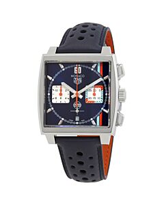Men's Monaco X Gulf Chronograph Leather Blue Dial Watch