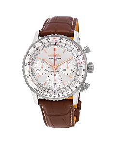 Men's Navitime Chronograph Leather Silver-tone Dial Watch