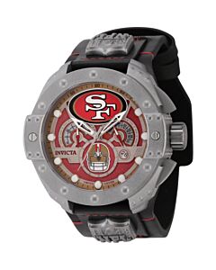 Men's NFL Leather and Stainless Steel Gunmetal and Red and Silver and White Dial Watch
