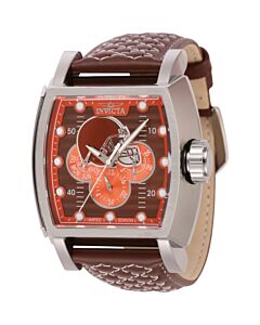 Men's NFL Leather Orange and Brown and Silver Dial Watch