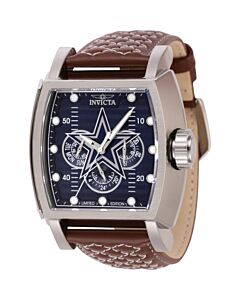 Men's NFL Leather Silver and Blue Dial Watch