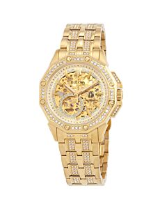 Men's Octava Stainless Steel set with Crystals Gold Skeleton Dial Watch