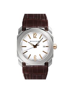 Men's Octo Solotempo Alligator Leather White Lacquered Dial Watch