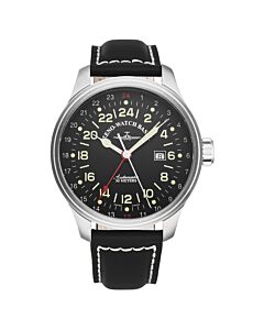 Mens-OS-Pilot-Leather-Black-Dial-Watch