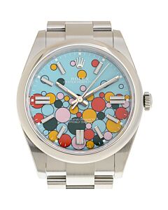 Men's Oyster Perpetual Stainless Steel Oyster Turquoise Celebration motif Dial Watch