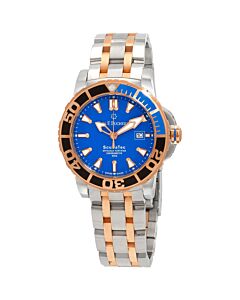 Men's Patravi ScubaTec Stainless Steel with 18kt Rose Gold links Blue Dial Watch