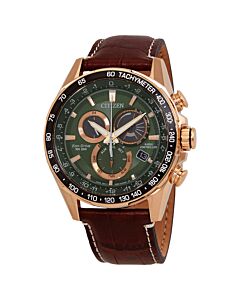 Mens-PCAT-Chronograph-Leather-Green-Dial-Watch