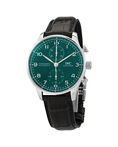 Mens-Portugieser-Chronograph-Leather-Green-Dial-Watch