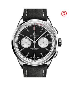 Men's Premier B01 Chronograph Calfskin Leather Black Dial Watch