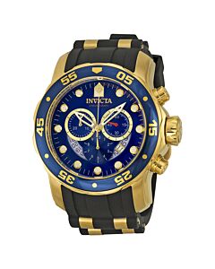 Men's Pro Diver Chronograph Black Polyurethane Blue Dial 18K GP SS
