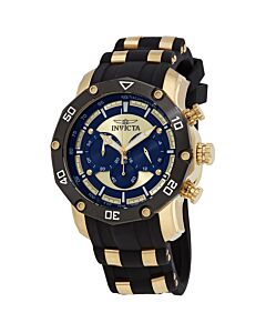Men's Pro Diver Chronograph Stainless Steel and Silicone and Polyurethane Blue, Gold Dial