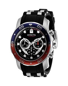 Men's Pro Diver Chronograph Silicone with Stainless Steel Barrel Inserts Black Dial Watch