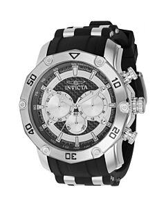 Men's Pro Diver Chronograph Silicone with Stainless Steel Inserts Silver and Grey Dial Watch