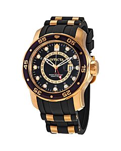 Men's Pro Diver GMT Black Polyurethane & 18K Gold Plated SS Black Dial