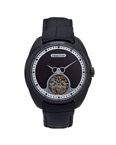 Men's Roman Genuine Leather Black Dial Watch