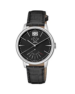 Men's Rovescio Genuine Leather Black Dial Watch