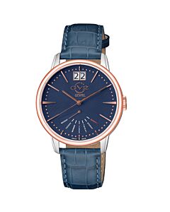 Men's Rovescio Genuine Leather Blue Dial Watch