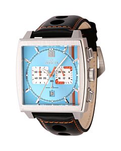 Men's S1 Rally Chronograph Leather Light Blue and Orange and Silver Dial Watch