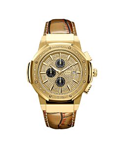 Men's Saxon Leather Gold (Crystal-set) Dial Watch