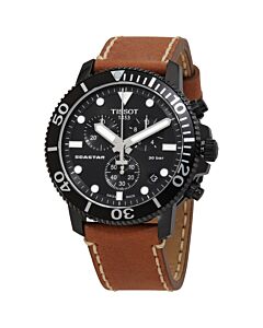 Men's Seastar 1000 Chronograph Leather Black Dial Watch