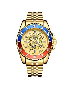 Men's Skeleton Sports Stainless Steel Gold-tone Dial Watch