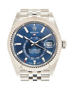 Men's Sky-Dweller Stainless Steel with 18kt White Gold Rolex Jubilee Blue Dial Watch
