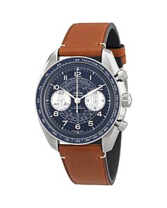 Men's Speedmaster Chronograph Leather Blue Dial Watch