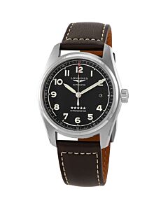Men's Spirit Leather Black Dial Watch